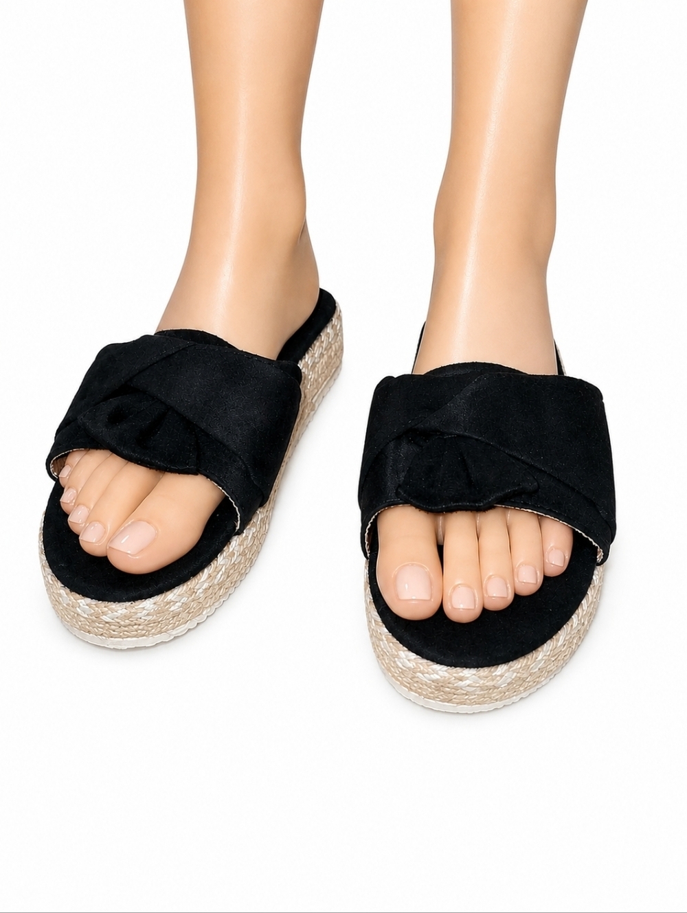 Black Women’s Slide Sandals with Knotted Upper